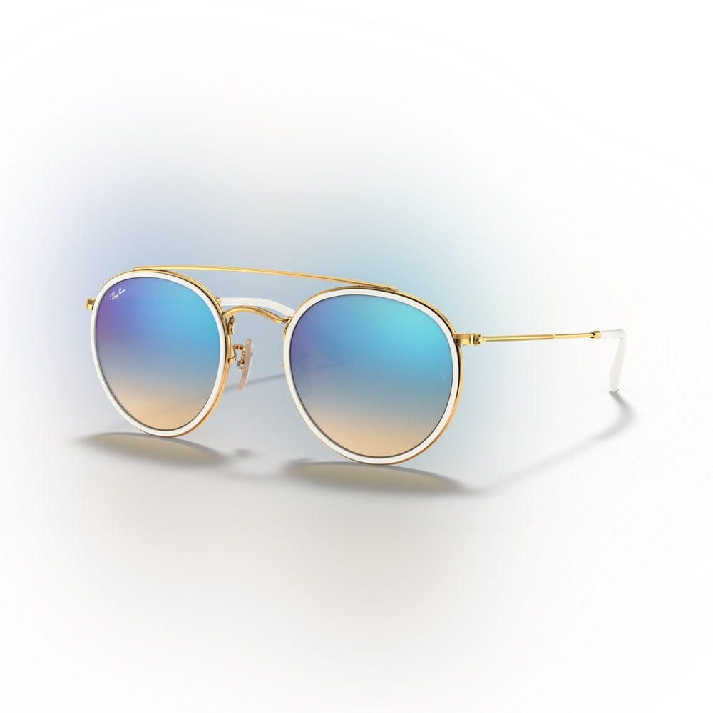 Ray-Ban Gold Frame Sunglasses with Blue to Peach Gradient Lenses